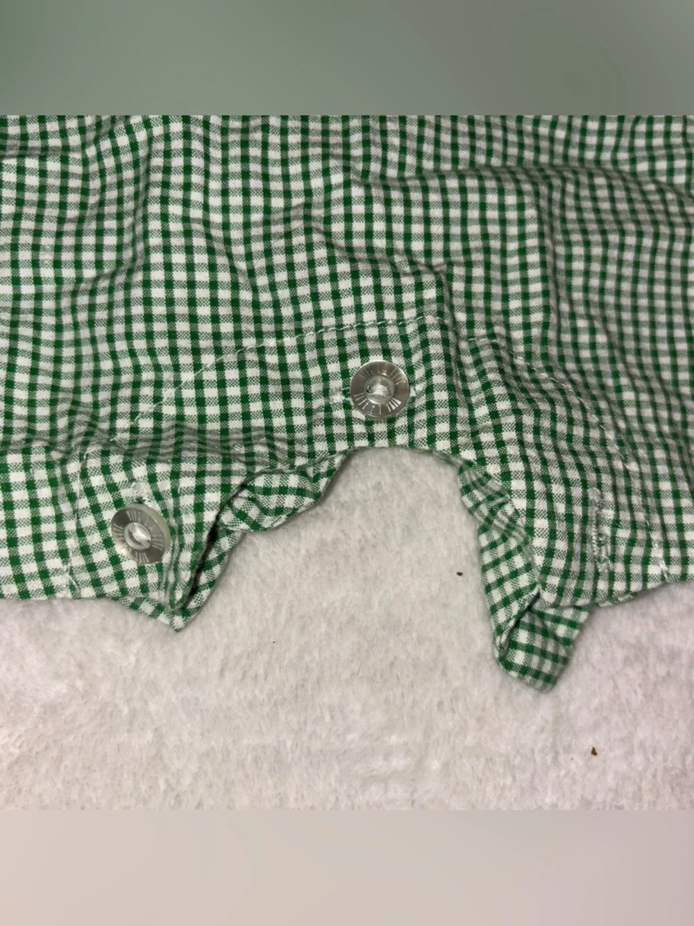 Green Gingham Smocked Baby One-Piece with Monkey Embroidery